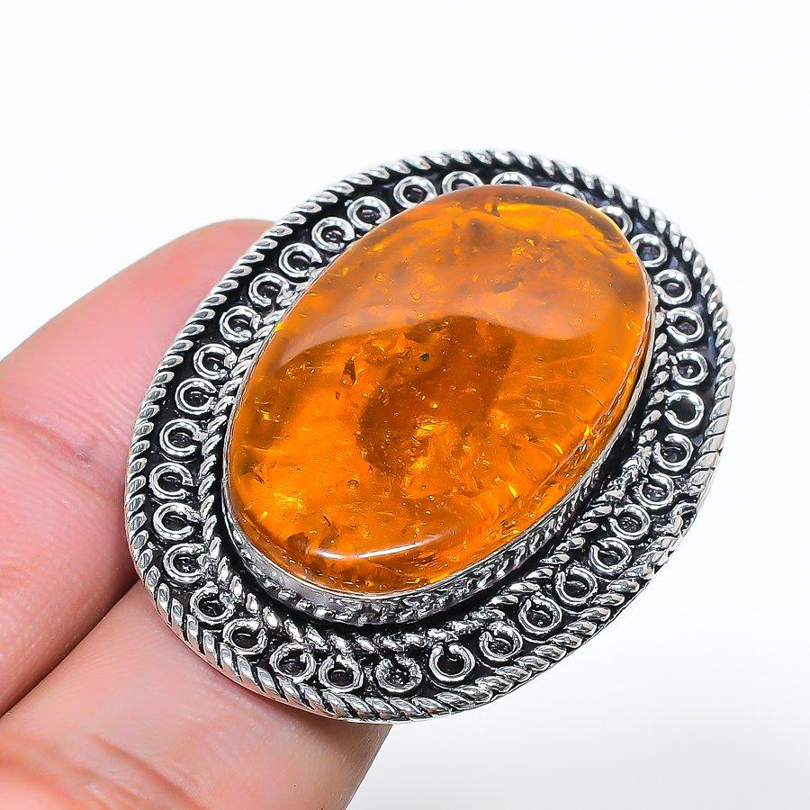 Natural Baltic Amber Gemstone 925 Sterling Silver Jewelry Ring Size 6 AR-17119