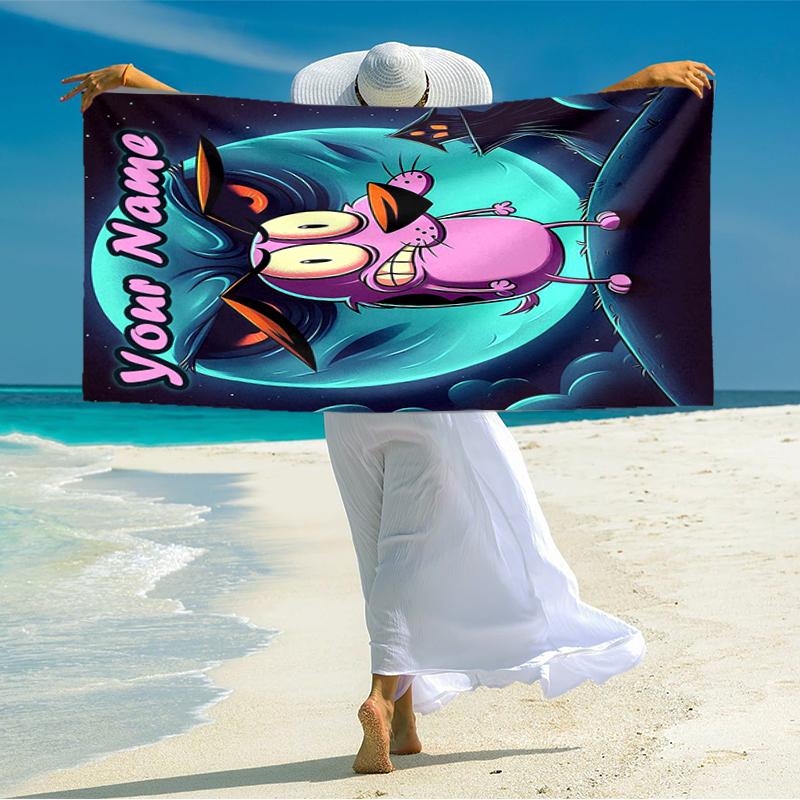 1PC Custom Name Nightmare Cat Adventure Beach Towel Highly Absorbent And Sand-Resistant Towel for Swimming, Pool, Yoga, And Travel Lightweight