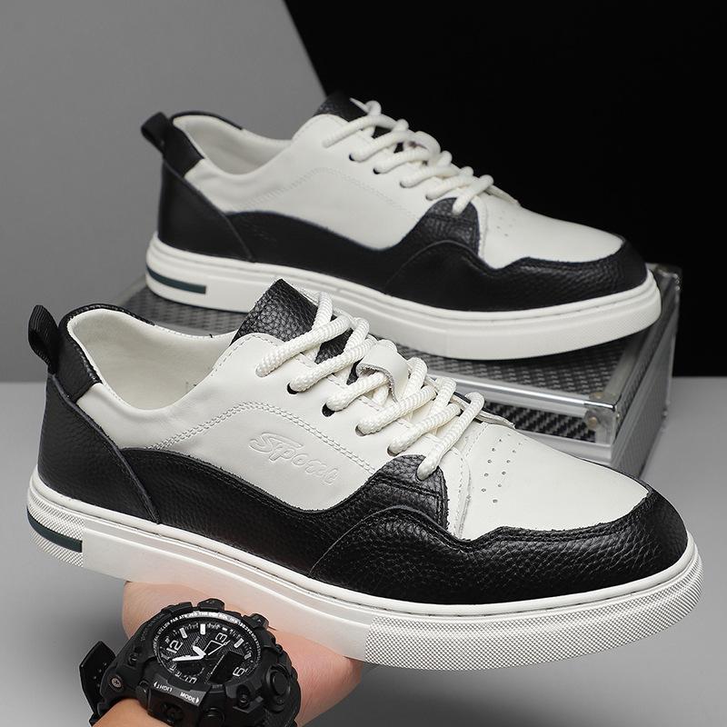 

Front lace-up little white shoes men s 2025 summer color matching breathable soft leather casual shoes muffin bottom round head heightening boar 44