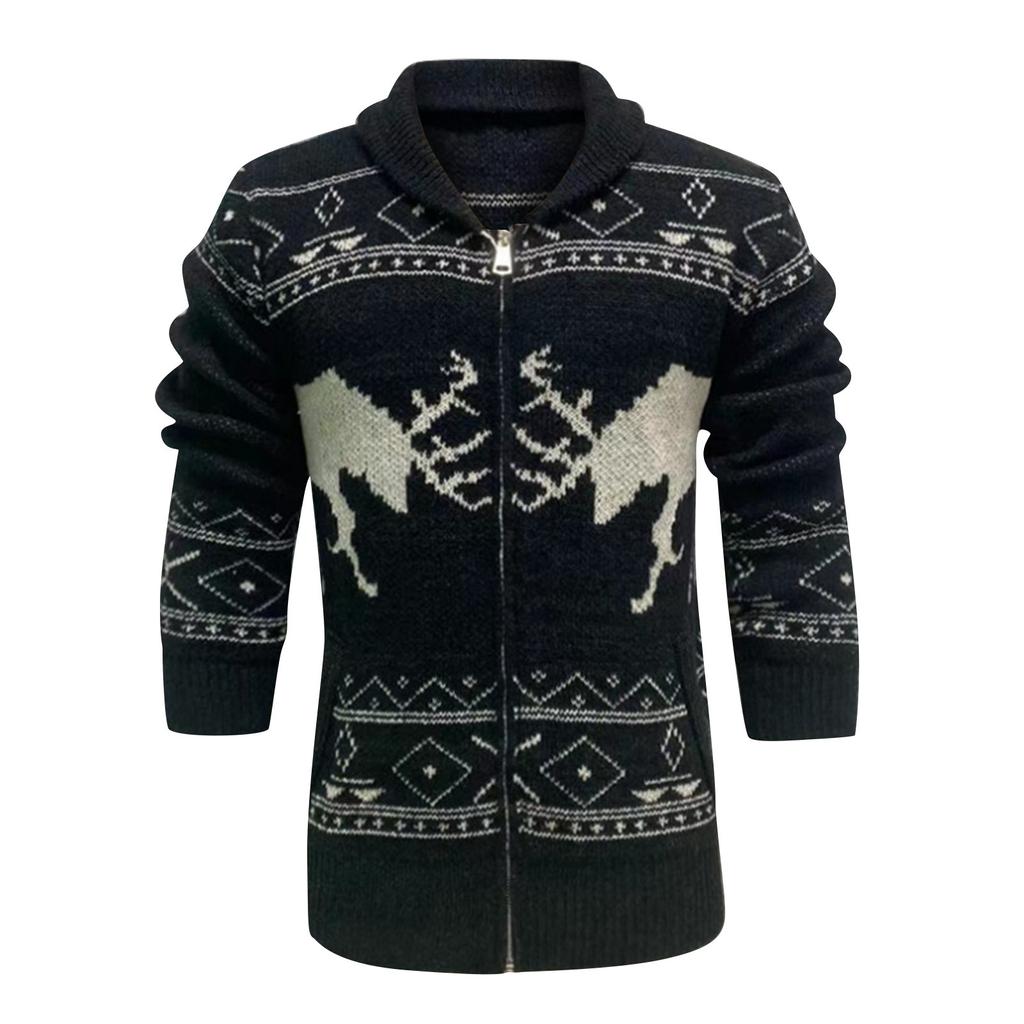 Autumn Winter Men's Long Sleeve Lapel Single Breasted Sweater Slim Cardigan Sweater Coat