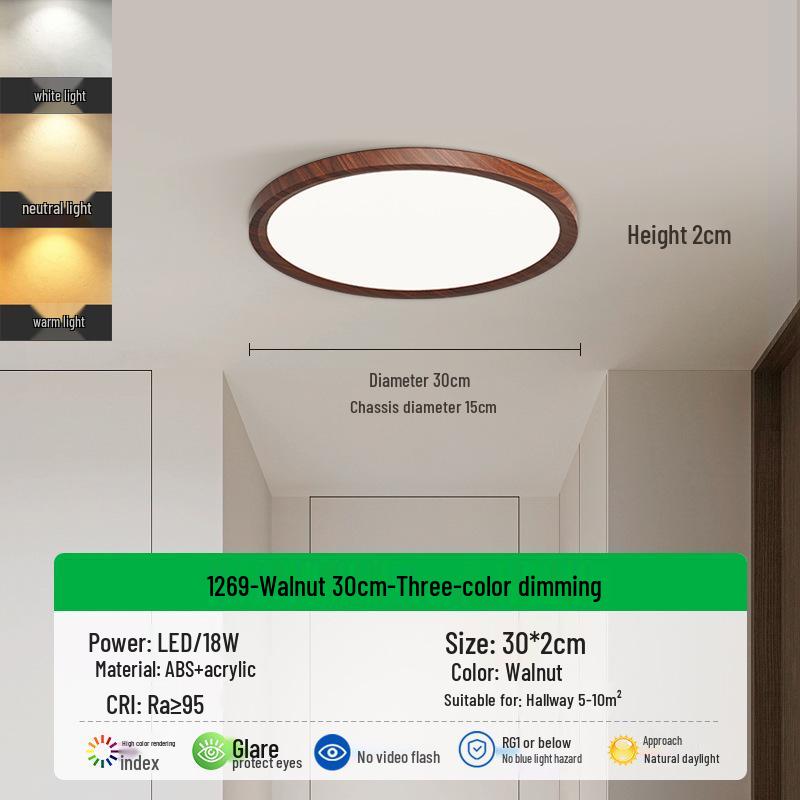 Walnuss Modern Minimalistisch Vollspektrum Anti-Blaulicht Deckenleuchte für Kinderzimmer und Esszimmer.