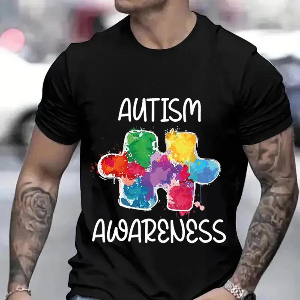 Herr T-shirts Autismsmedvetenhet Grafiskt Tryckt T-shirt Y2K Mode Rundhalsad Kläder Herrkläder Hip-Hop T-shirt Manlig Streetwear Toppar