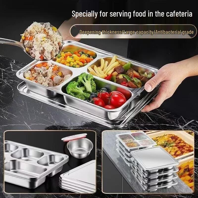 HANDUNYOU 316 Stainless Steel Deep Four-Compartment Meal Tray
