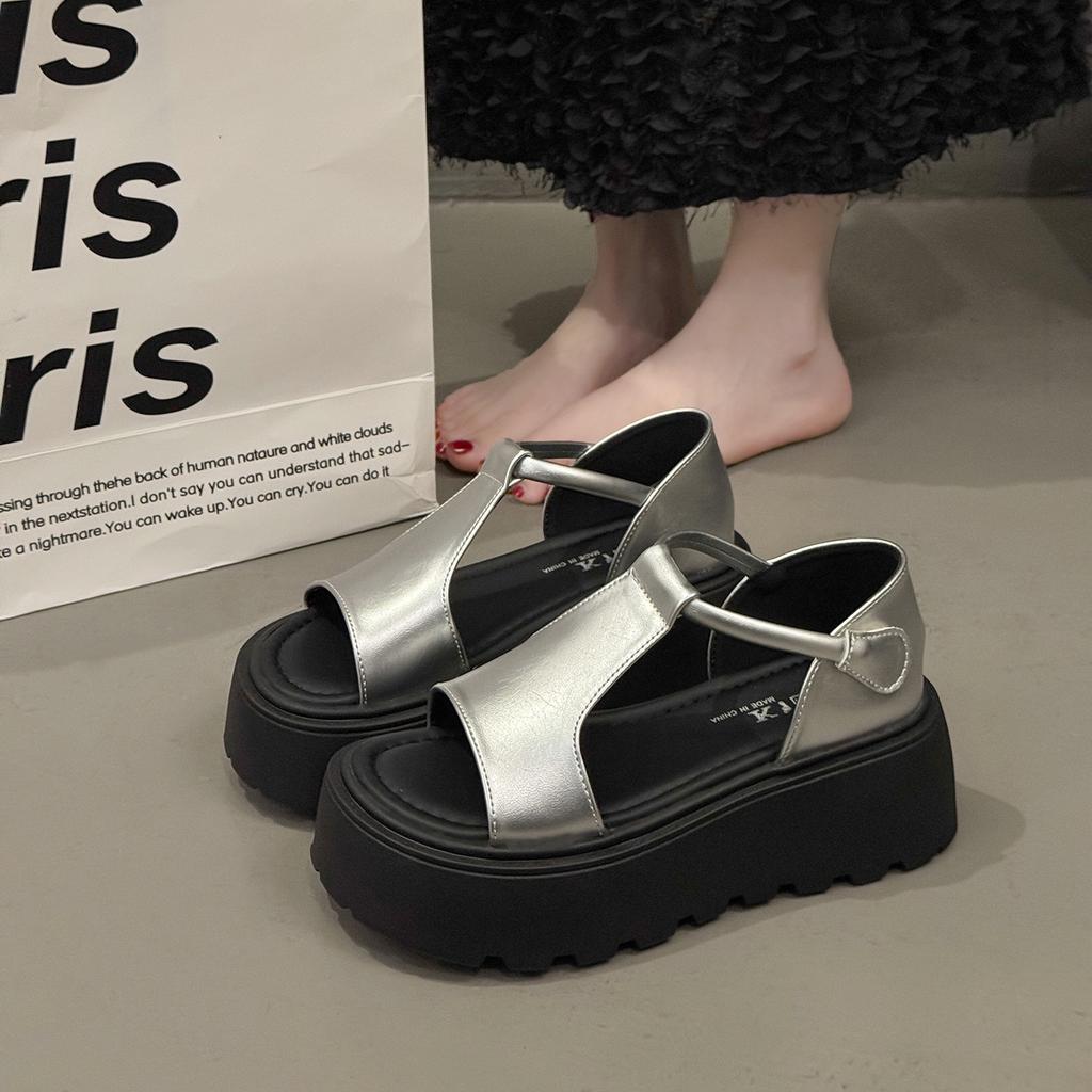 Muffin platform sandals women's summer 2025 new with skirt retro versatile casual heightening soft-soled beach Roman shoes