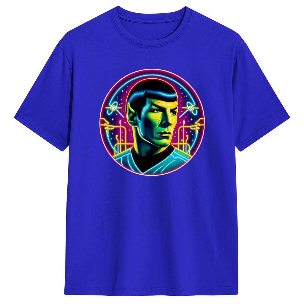 Vintage TShirt Summer Stars Treks Spock Ruminations In Neon Novelty T Shirts Cotton Tshirt for Men Y2K Basic Plus Size Top Tees