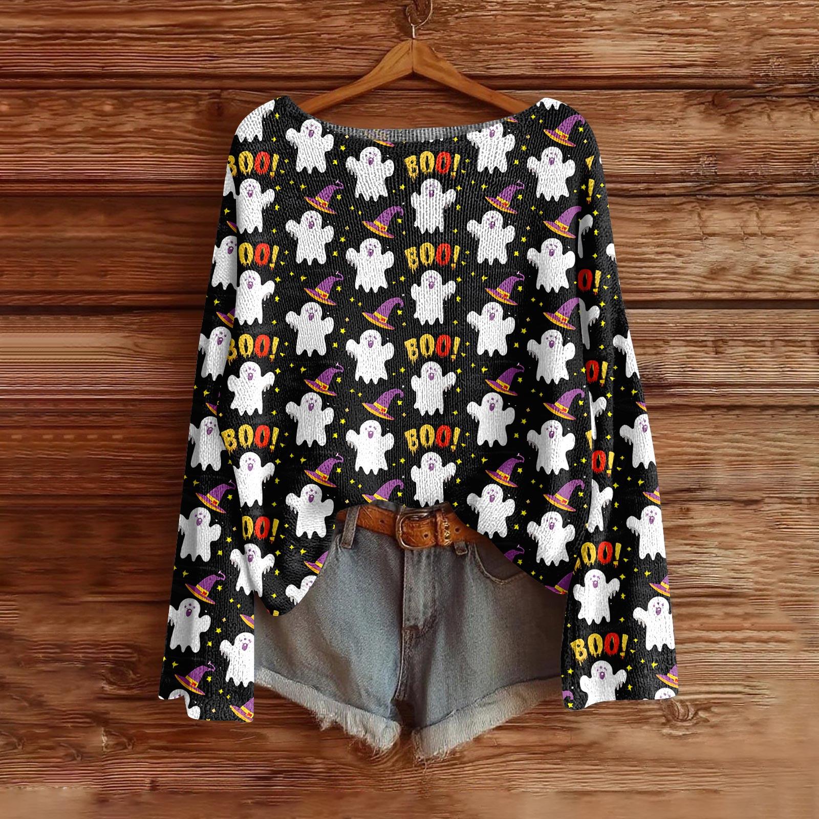 

Жіночий модний светр з довгим рукавом та принтом на Хелловін M