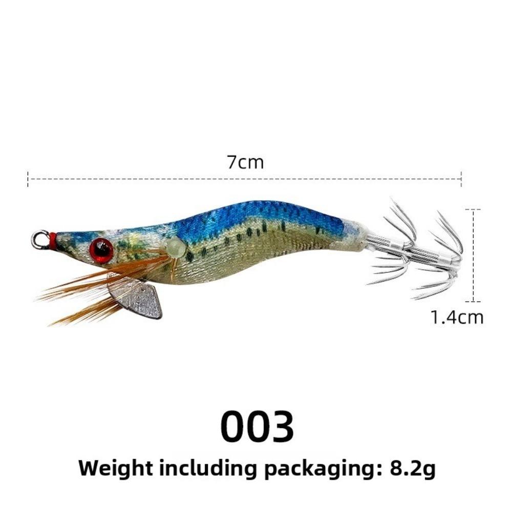 Hard Fishing Lure 1.5# Squid Jig 8.2g 7cm Hard Bait Luminous Glow in Dark Prawn Lure Fishing Tackle