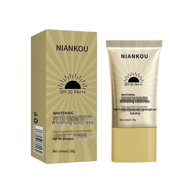 Niankou Отбеливающий солнцезащитный крем для лица SPF 50+++ Унисекс - Золотой флакон, Желтая крышка Whitening Isolation Sunscreen