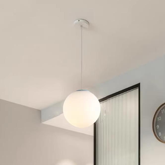 Minimalist Rotating Stair Chandelier: Irregular Long Duplex Pendant with Large Round Ball in Cream
