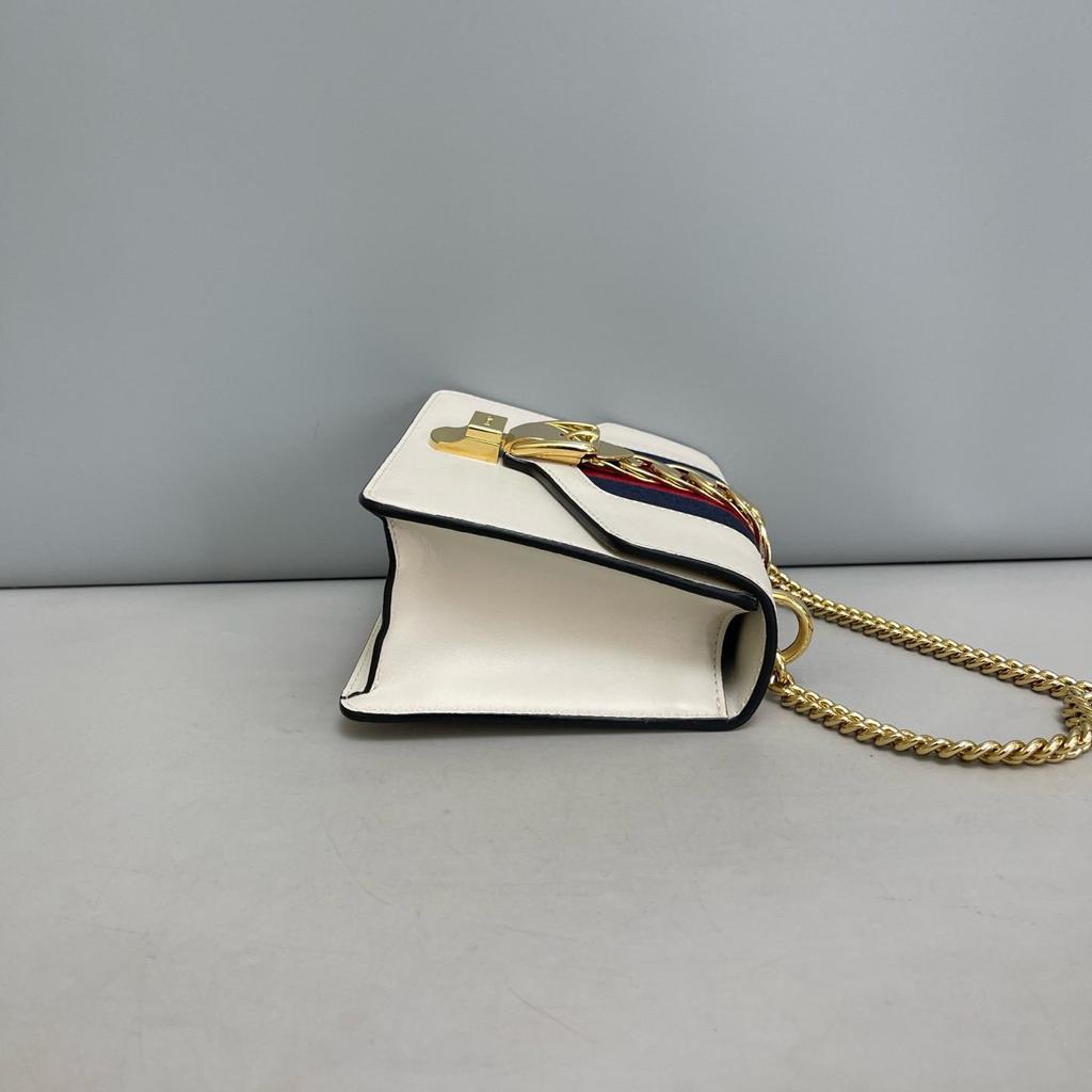 [Pre-Owned] Sylvie Gold Buckle Striped Web Satin Bow Chain Mini Shoulder Bag - Very Good #GT7POY