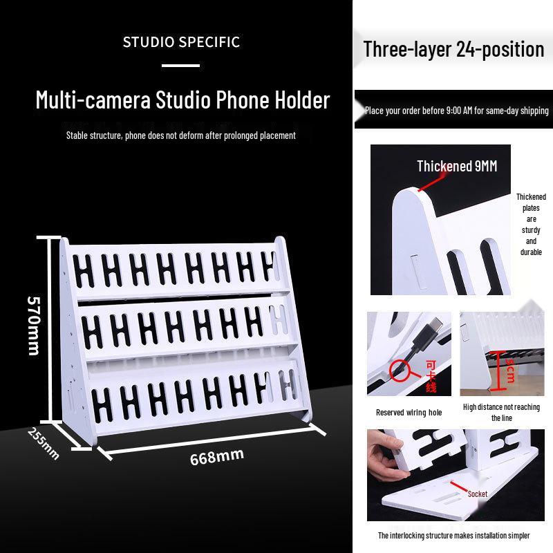 Multi-Camera Phone Holder: Floor & Desktop Stand with Charging Capability