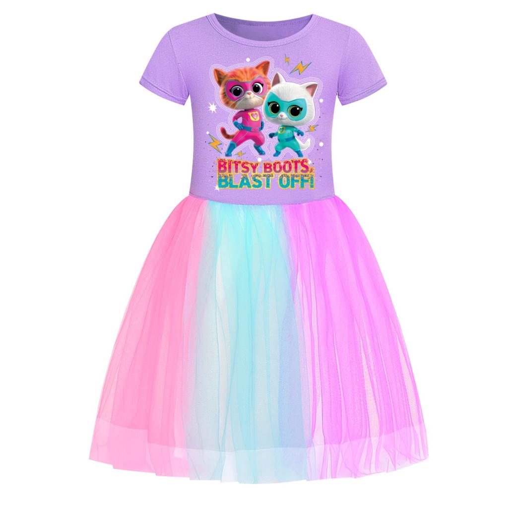 Girls Mesh Skirt Short Sleeve Casual and Comfortable Dresses Girls