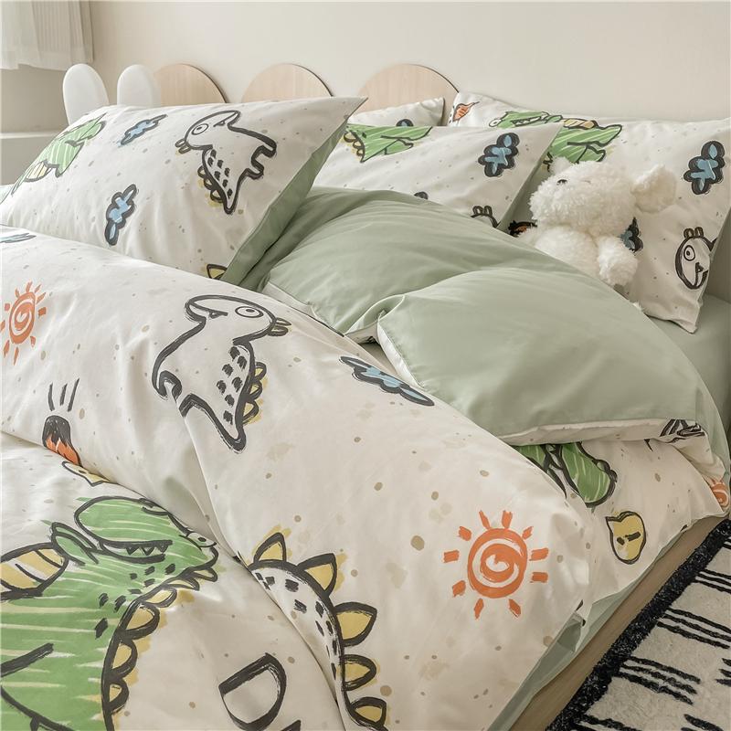 Sleep Grid Cotton Cartoon Printed Student Dormitory 3-Piece Set Home 4-Piece Set