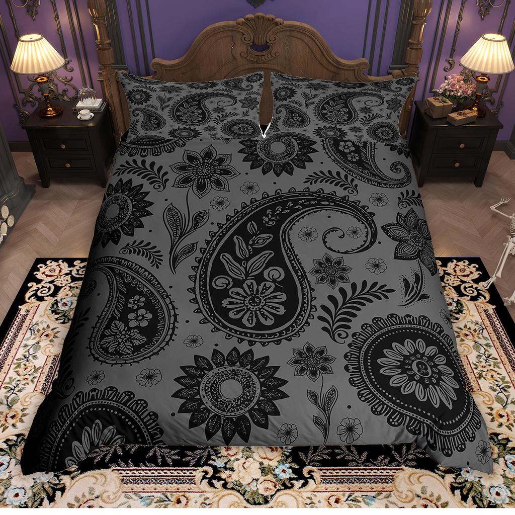 Homewish Western Bohemian Sada povlaku na přikrývku 2ks/3ks, Sada povlaku na přikrývku s paisley damaškovým vzorem, Hippie Vintage ložní souprava