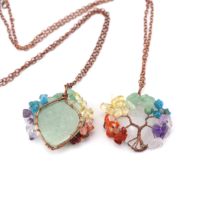 TikTok Live Retro Handmade Wire-Wrapped Crystal Tree of Life Heart Pendant Necklace N513