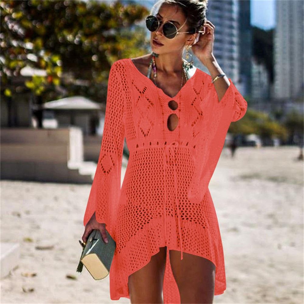 2025 New Beach Cover Up Bikini Crochet Knitted Tassel Tie Beachwear Summer Swimsuit Cover Up Sexy See-through Beach Dress