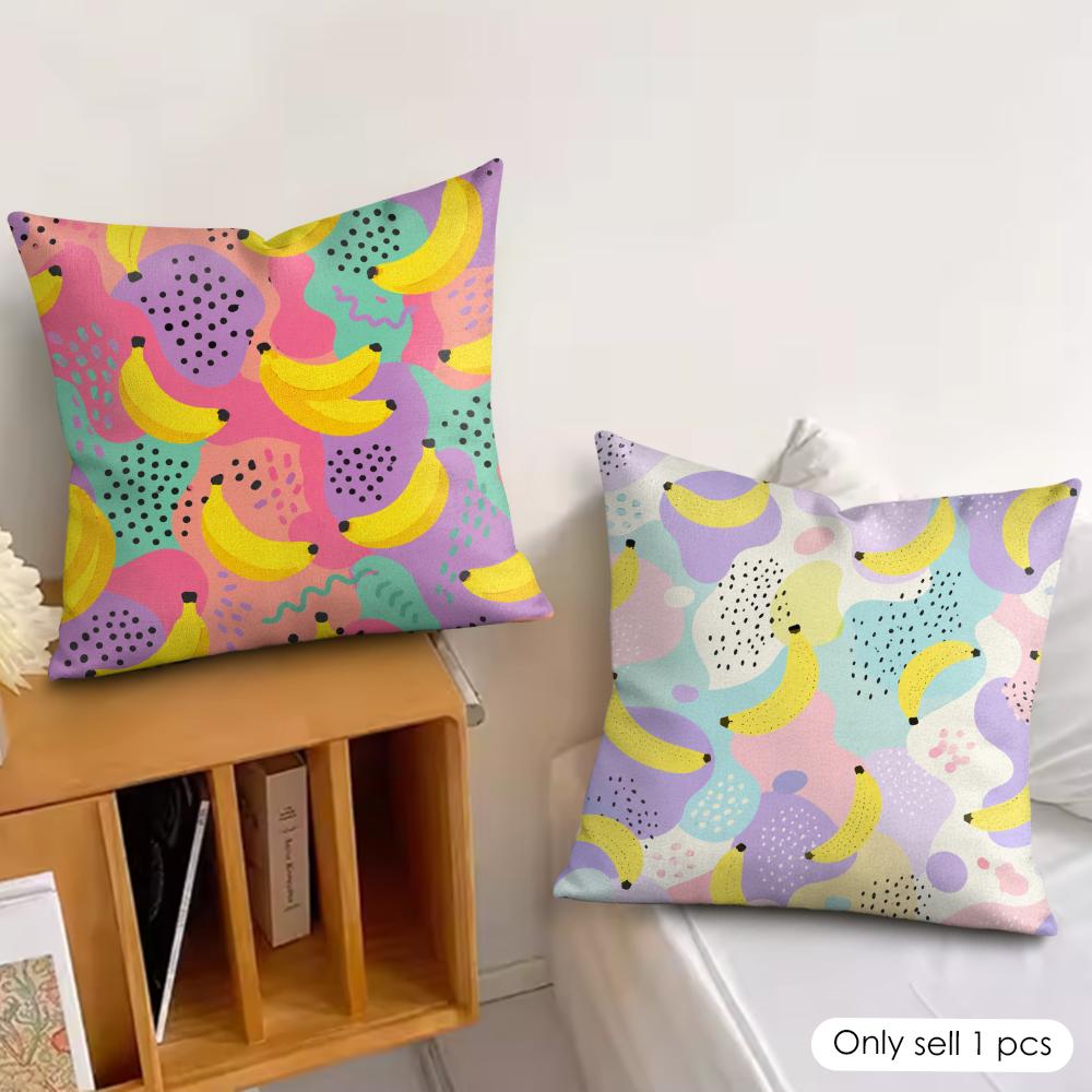 Banana Pop Art Pillow Case Double-Sided Plush Sofa Cushion Covers Organic Breathable Invisible Zipper