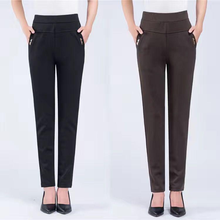 Spring and Autumn High-Waisted Elastic Straight-Leg Pants for Middle-Aged and Elderly Women