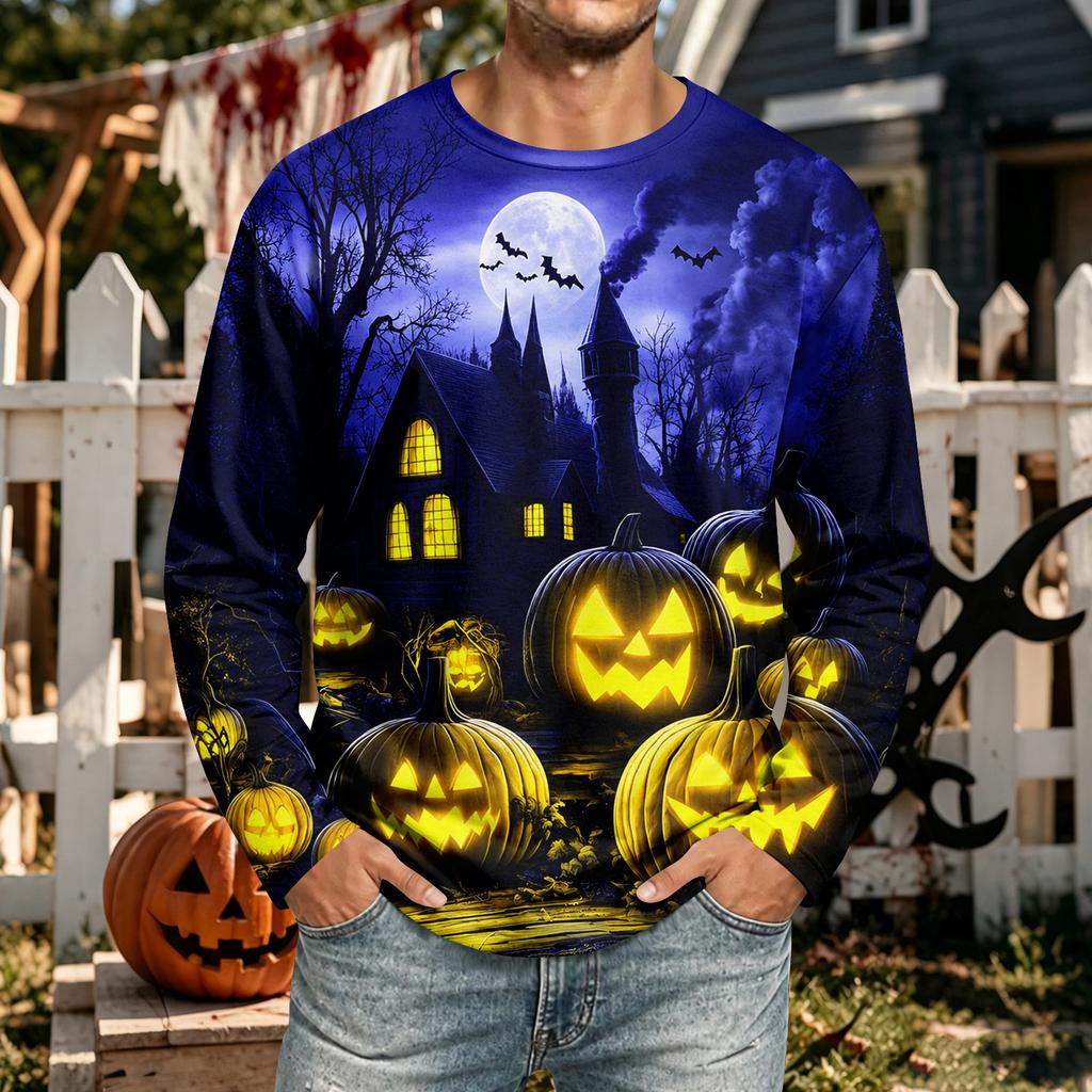 Men's Halloween Long Sleeve Neck T-Shirt for Casual Comfort