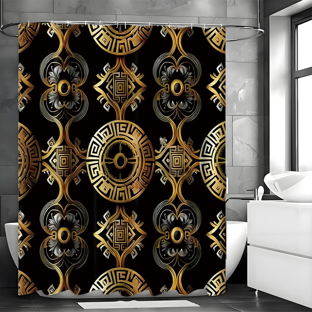 Baroque Greek Paper Roll Leaf River Curve Circle Gorgeous Shower Curtain, Bathroom Decorative Shower Curtain, Waterproof Shower