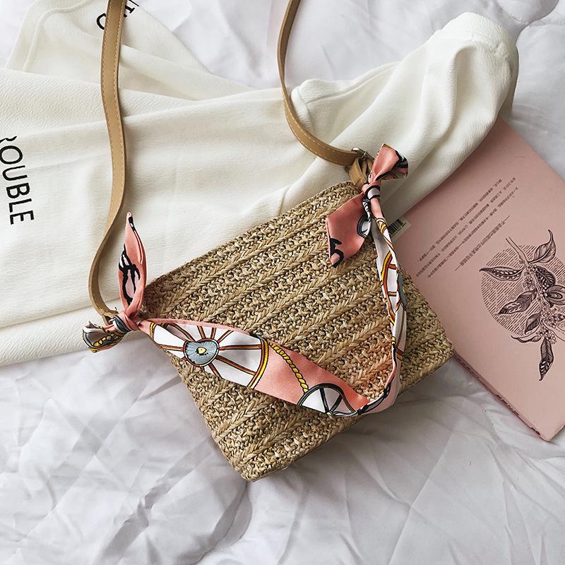 SCIONE Straw Small Bag Female New Summer Forest Woven Silk Scarf Fairy Bucket Bag Girl Messenger Beach Bag