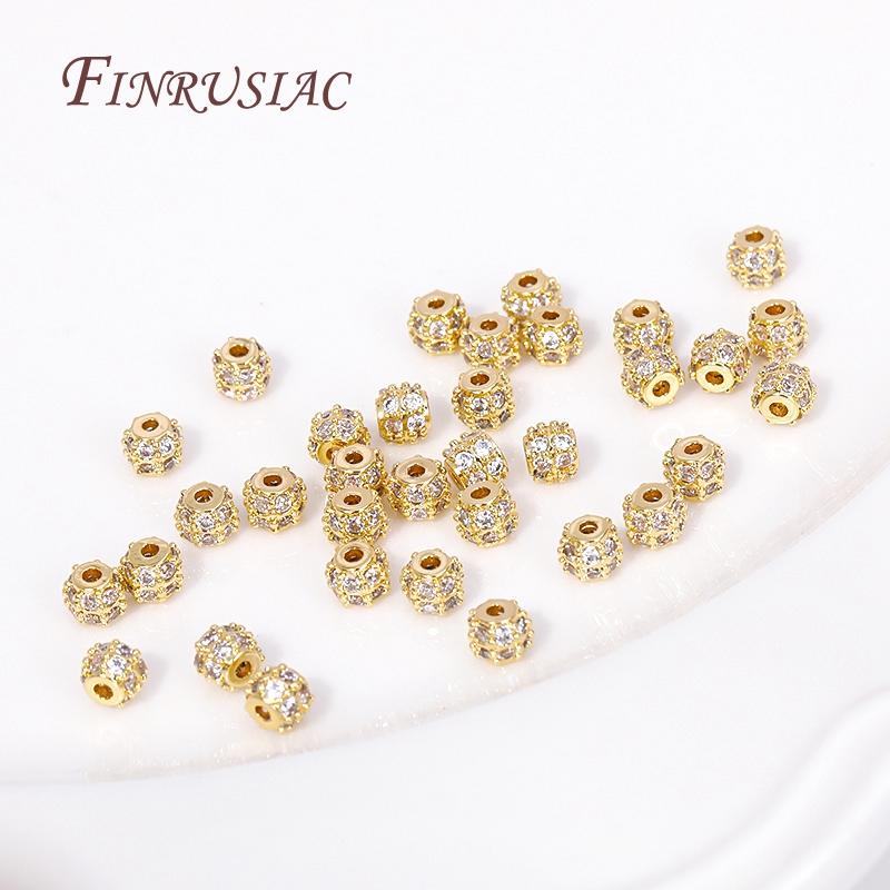Fashion 18K Gold Plated Inlay Zircon Round Spacer Beads For Needlework Natural Stones Beading Jewelry Making DIY Accessories