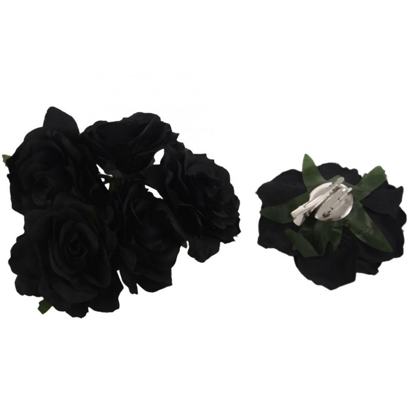 Rosenblüten-Haarspange, Tänzerbrosche, 5er-Pack, Schwarz