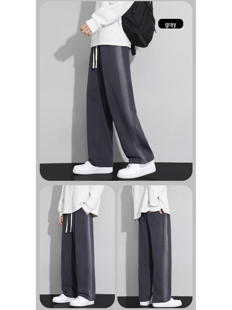 Gradient Gray Men's Wide-Leg Sports Pants - High-End Fashion, Loose Fit, Elastic Drawstring, Casual Straight Leg Design for Youth