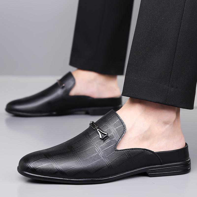 Premium Pointed Toe Dress Open Back Loafers Large Size 47-48 Leather Mules Half Shoes Man Office Business Shoes Slip-on Comfort