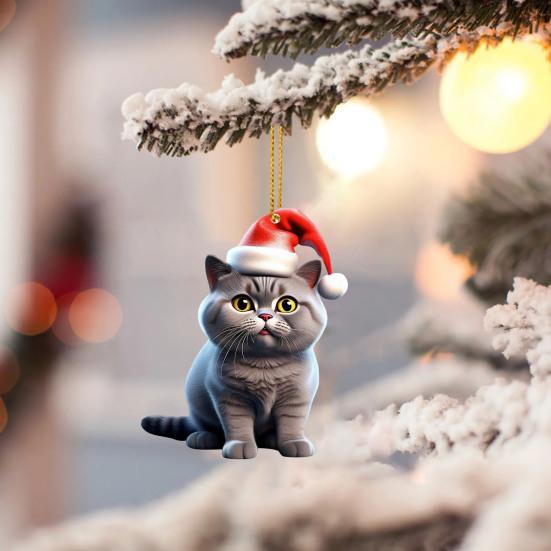 Christmas Cat Ornament 2D Acrylic Cute Cat Xmas Tree Pendant