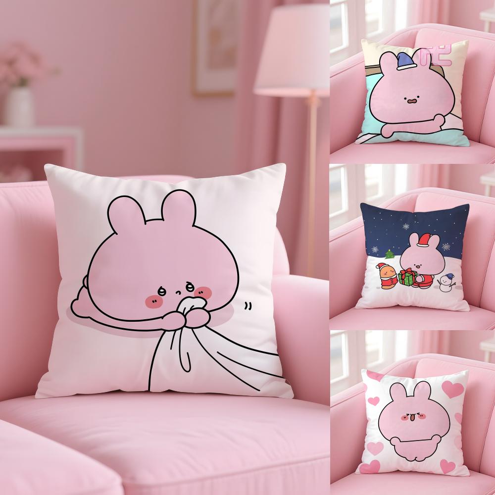 Asamimichaan Asleep Cute Asamimi Cushion Cover Plush Fabric Soft Double-Sided Printed Sofa Warm Winter Home Gift Pillow Cover