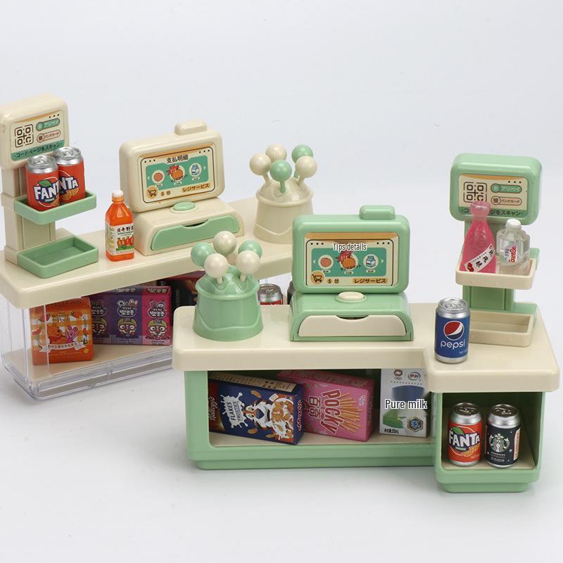 Mini Play Supermarket Cash Register Set with Pretend Snacks and Lollipop Rack