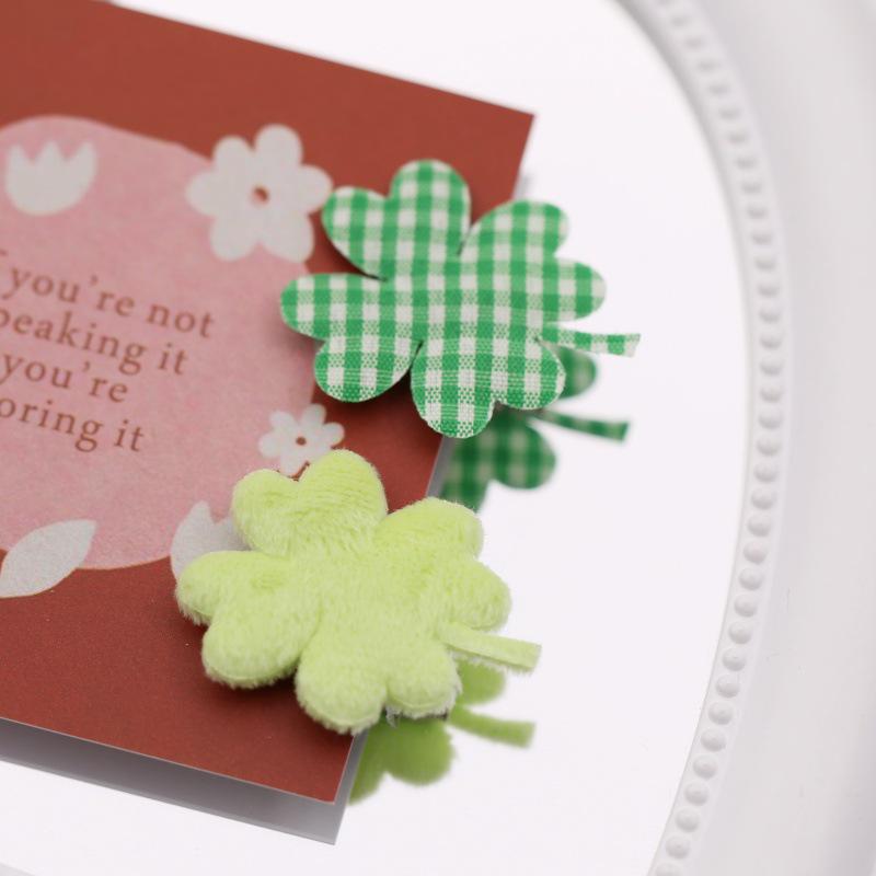 Fresh Plaid Clover Bangs Clip: Cute Girlish Forest Style Yellow-Green Hair Accessory