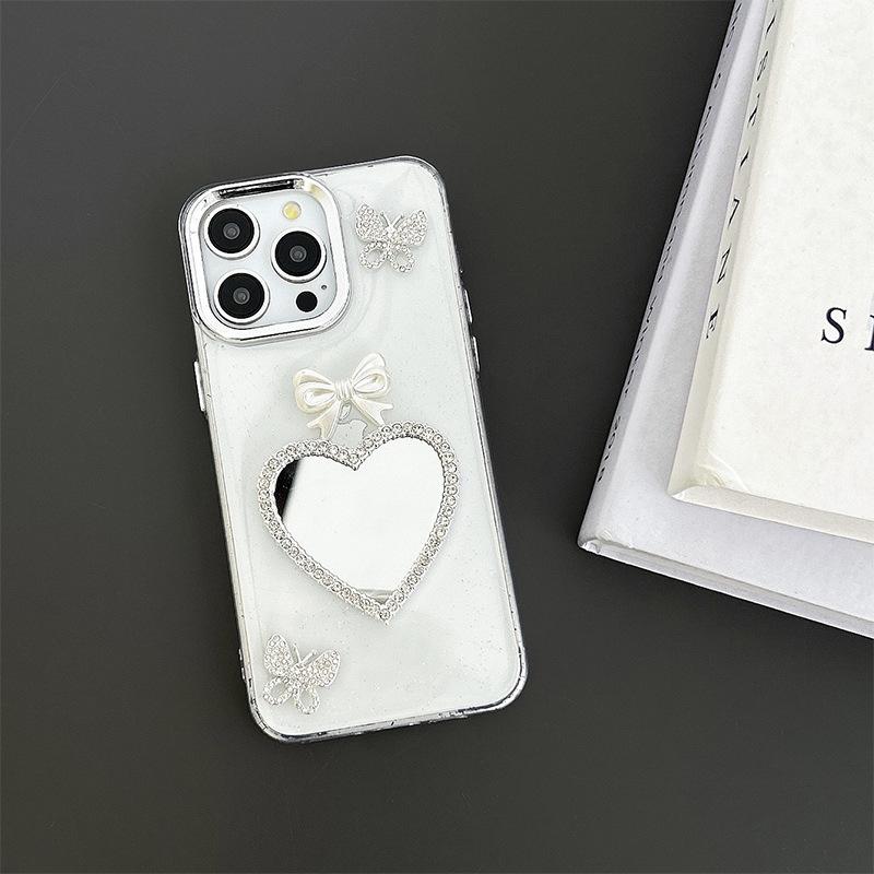 Diamond Butterfly Phone Case for IPhone 17 Promax Bow Tie Love Mirror for Apple 14 Sparkling Pink 16 Transparent