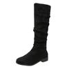 European and American Large Size Pile Suede Foot Western Boots Women's Tall Tube Round Head Solid Color Thick Heel Flat Bottom Fashion Boots