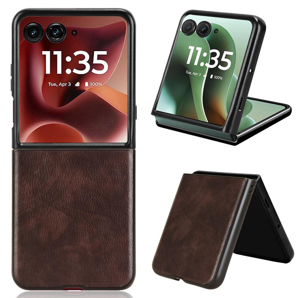 

For Motorola Razr 60 Ultra 5G Case Litchi Texture PU Leather+PC Phone Cover Brown