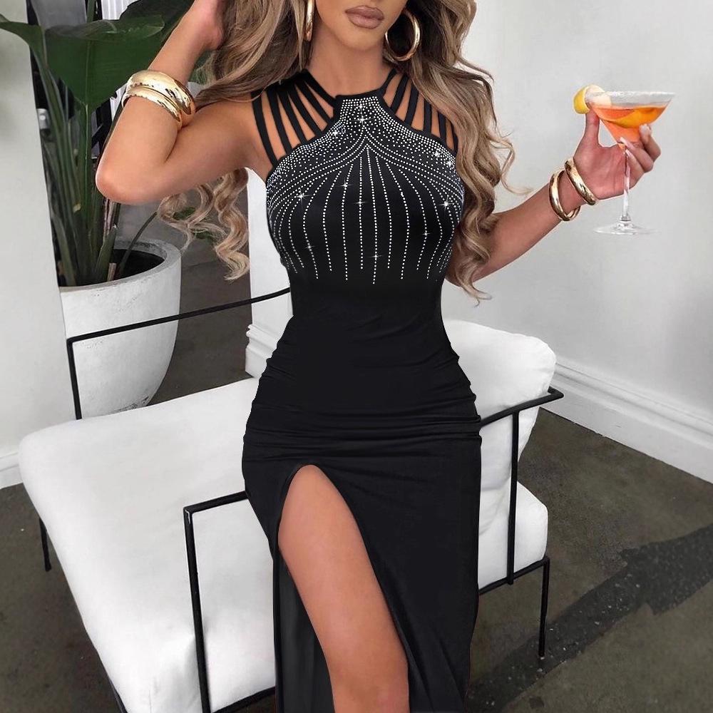 Women's Elegant Hot Drilling Slit Evening Dress