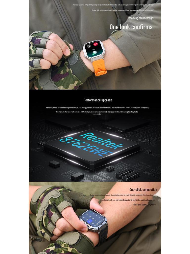 K57PRO Bluetooth Smartwatch: 1.96" Display, Heart Rate, Blood Pressure & Oxygen Monitoring, Music, Weather, and Call Capabilities.