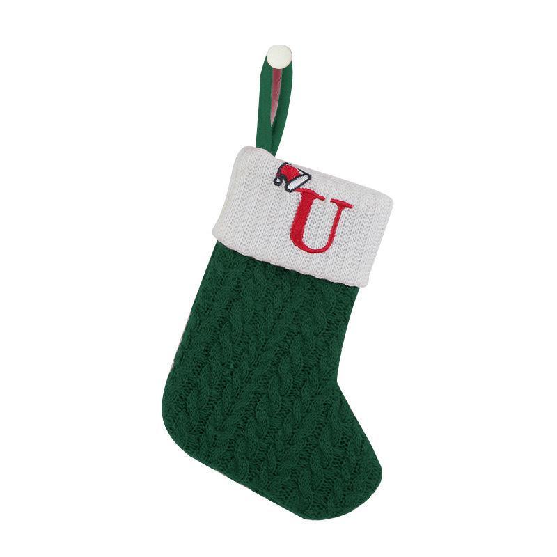1 Stück Monogramm Gestrickte Socken Grün A-Z Buchstabe Hängende Weihnachtsstrümpfe Kamin Weihnachtsbaum Hängend Party Dekoration