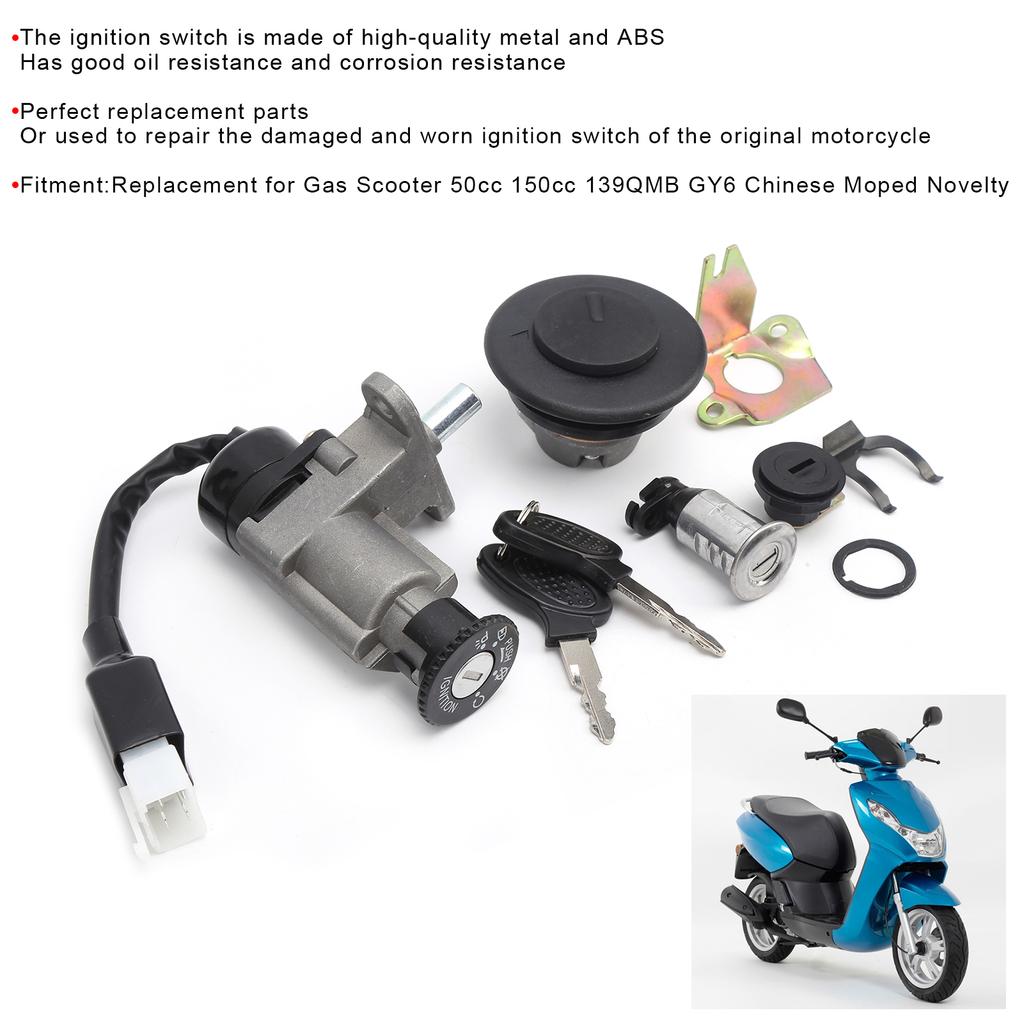 Ignition Switch Assembly 4‑Wire for Gas Scooter 50cc 150cc 139QMB GY6 Chinese Moped Novelty Ignition Switch Assembly