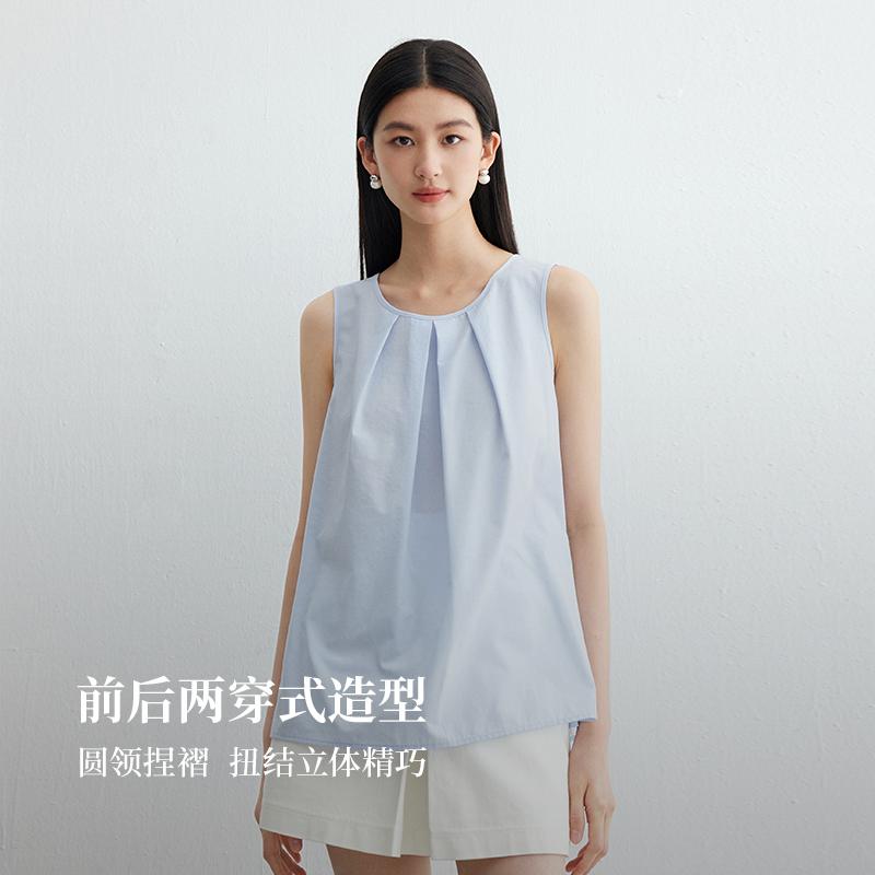 Minimalist round neck shirt, loose and elegant sleeveless shirt