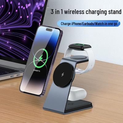 Magnetic 3-in-1 Alloy Stand Wireless Charger for Phone, Watch & Earbuds