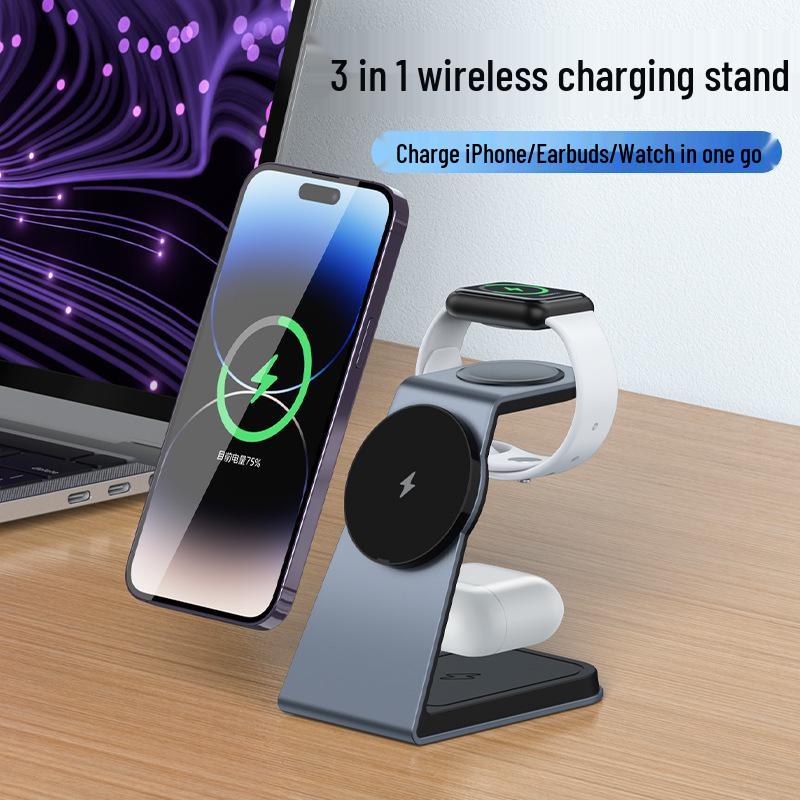 Magnetic 3-in-1 Alloy Stand Wireless Charger for Phone, Watch & Earbuds
