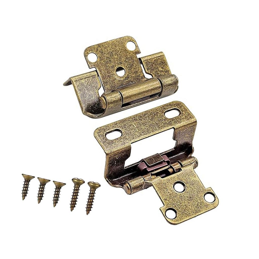 Set of 2 Practical Antique Steel Kitchen Cabinet Hinges With 1/2Inch Overlays Partial Wrap Closing Half Hide Designs