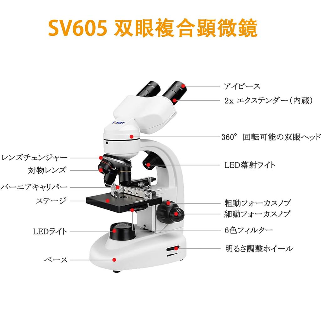 SVBONY SV605 Compound Binocular Biological Microscope with 80x-1600x High Magnification Wide Field of View, WF10X and WF20X Eyepieces, 4X, 10X, and