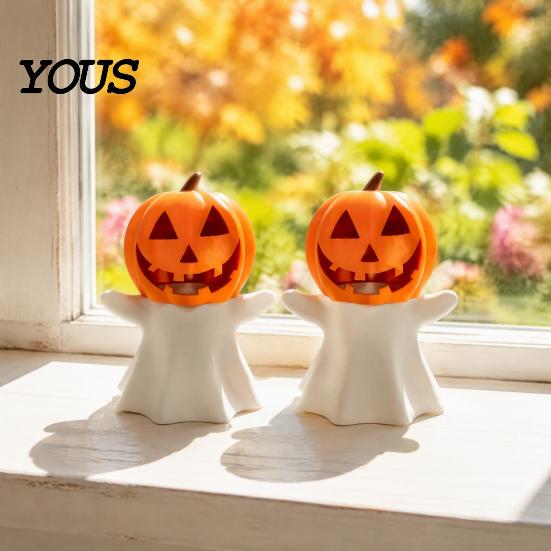 Creative Holiday Props Halloween Pumpkin Ghost Candle Holder, Decorative LED Electronic Indoor Autumn Decor Stand, 3D Printed Ornament for Party Home