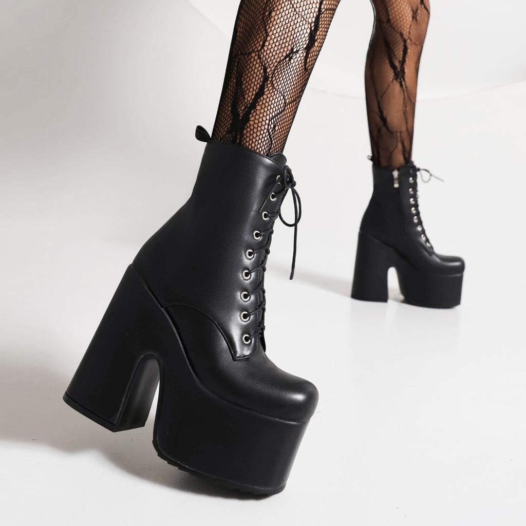 New Small Short Boots Heightened Thick Heel British Style Round Head Fleece Thick-soled Martin Boots Women's High-heeled Short Boots