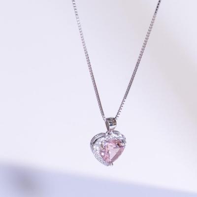 Valentine Rosa Nano Morganit Frau Mode Schmuck 925 Sterling Silber Herz 45cm Halsketten
