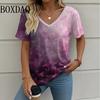 Summer Casual Loose Short Sleeve T Shirt Vintage V-Neck Flowers Printed Women's Tee Tops Plus Size Ladies T-Shirt Clothing