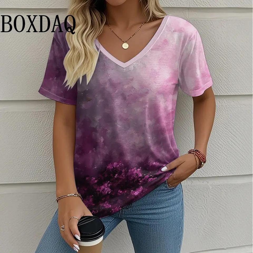 

Summer Casual Loose Short Sleeve T Shirt Vintage V-Neck Flowers Printed Women s Tee Tops Plus Size Ladies T-Shirt 8XL Clothing 6XL